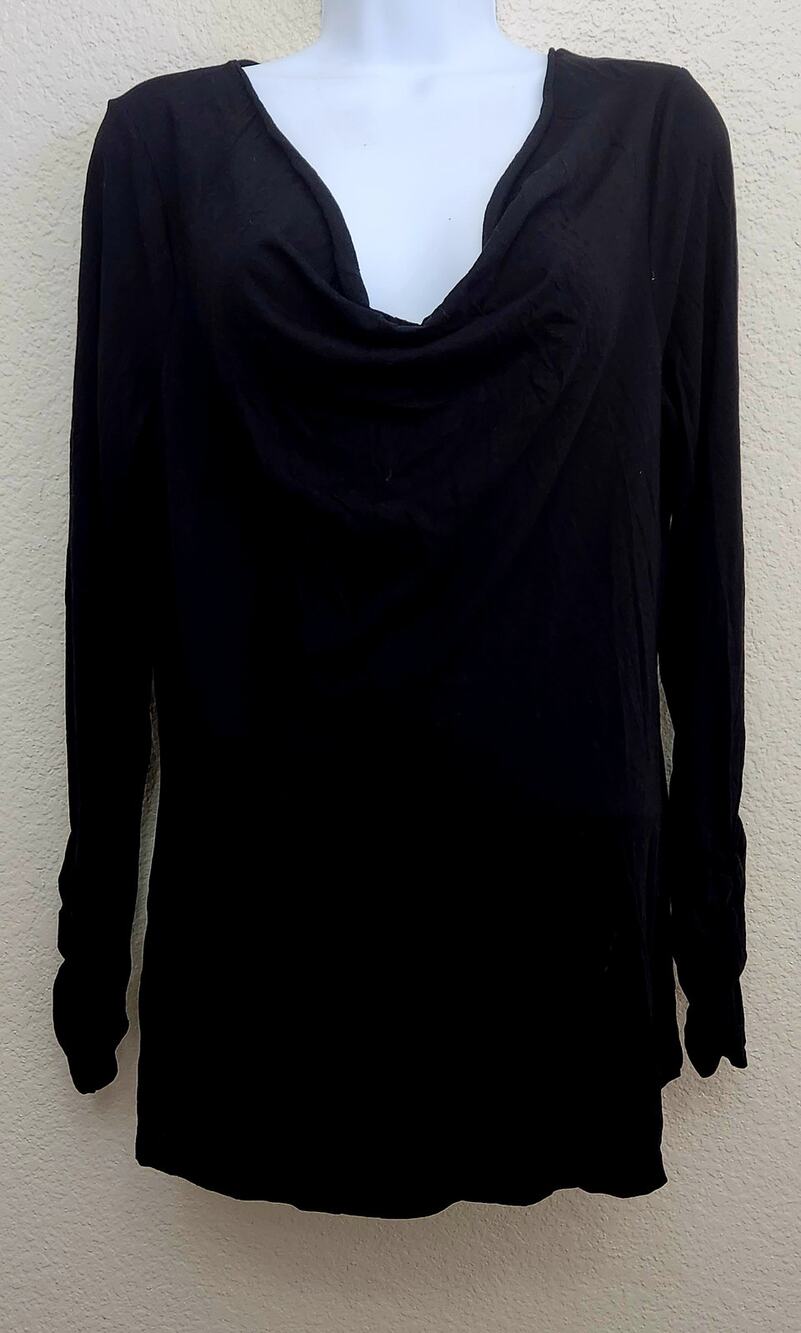 Old Navy Black Draped Neckline Long Ruched Sleeves Sweater Top Large Lightweight